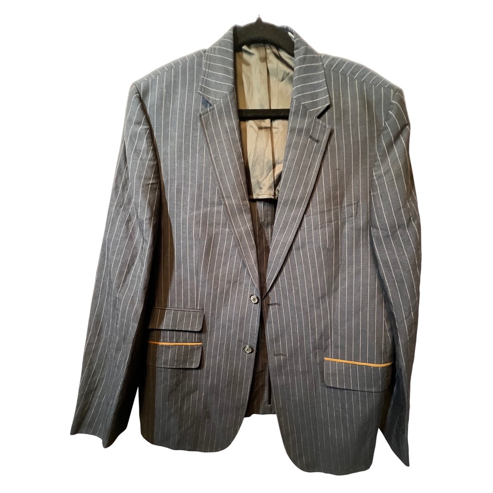 Alex Cannon Mens Pinstripe Wool Linen Blazer Jacket‎ Elbow Patches Size L/G